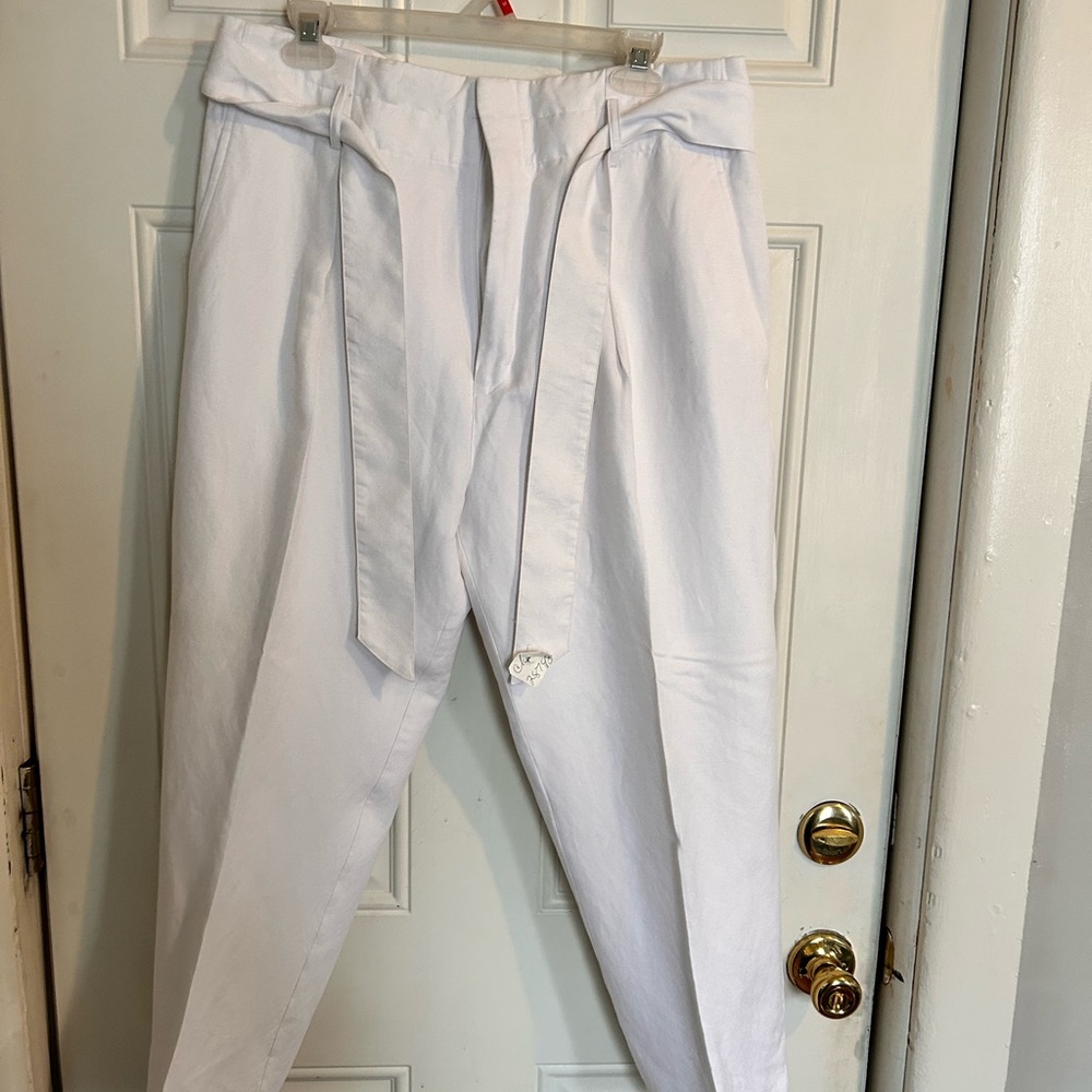 Ralph Lauren White Paperbag Waist Tapered Chinos